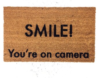 Smile you’re on camera! Security sign PORCH PIRATE rude funny housewarming doormat  Boyfriend gift eco-friendly realtor closing