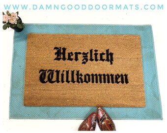 Herzlich  Willkommen Olde German doormatdoormat  language lover bilingual gifts for him under 50 doormatt new house gift