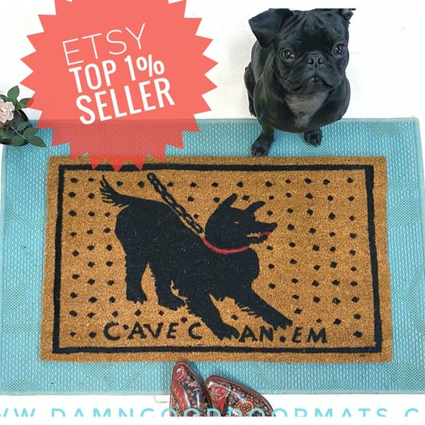 Cave Canem Roman mosaic  doormat latin beware of the dog welcome funny door mat art history nerd pompeii realtor closing gift new house gift