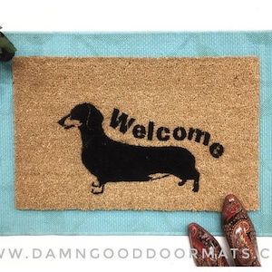 Daschund Hand Painted doormat weiner dog welcome mat image 1