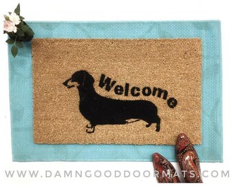 Daschund Hand Painted doormat weiner dog welcome mat