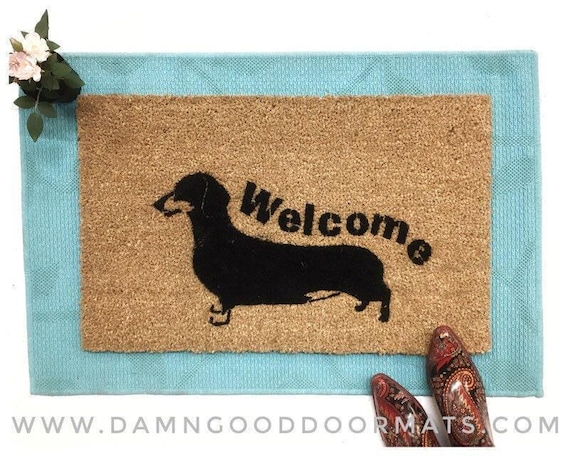 Daschund Hand Painted doormat weiner dog welcome mat