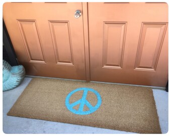 Aqua Peace Sign Doormat – Hippie Welcome Mat, New Home Gift