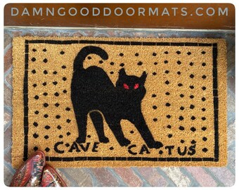 Beware of Cat | Funny cat gift | Cave Catus | Latin Halloween doormat *