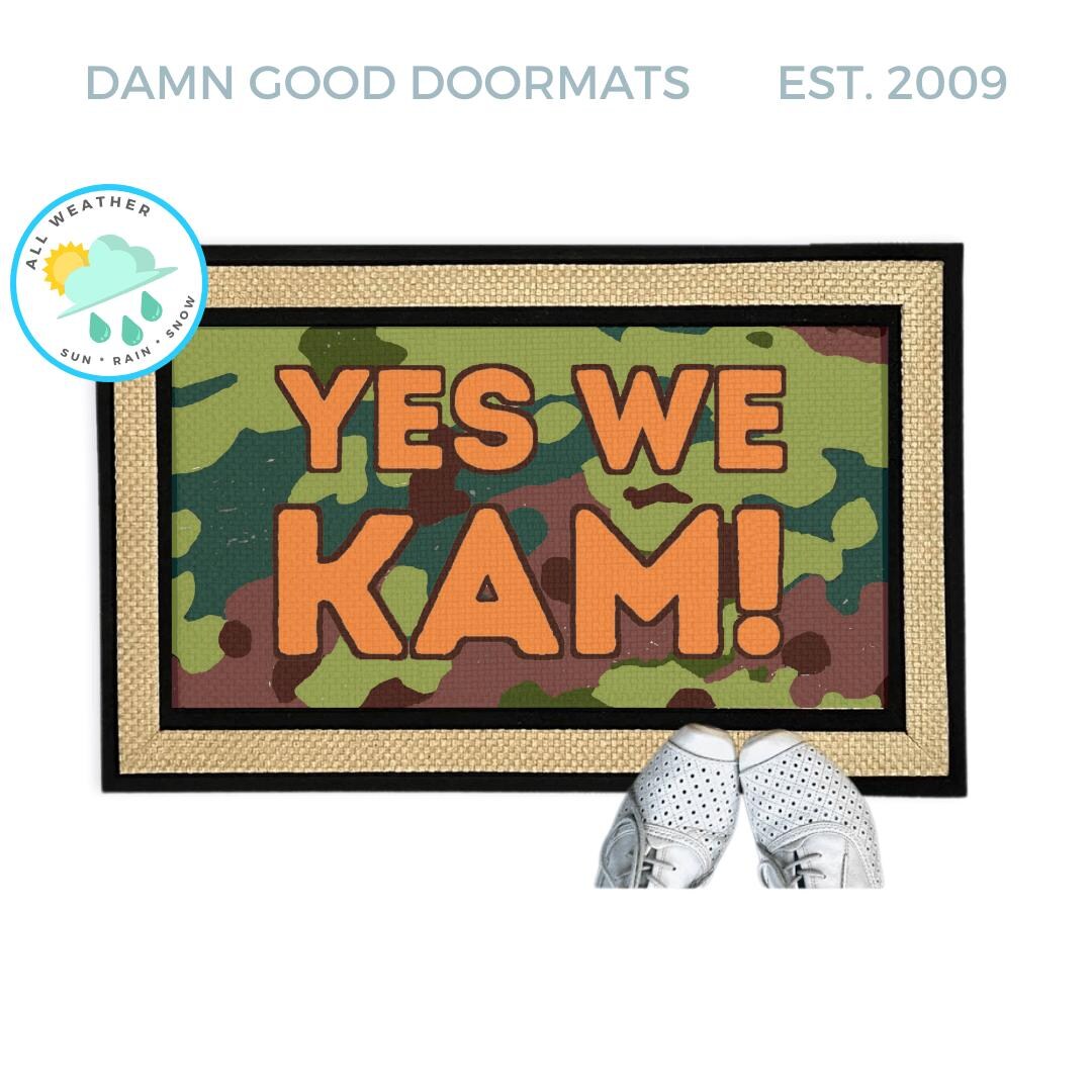 Yes We KAM Camo Orange Patriotic Decor All Weather Rug Vote Blue Madam ...