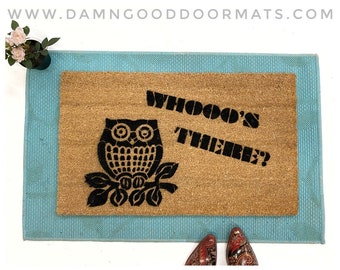 Whoo's There | cute owl doormat | 60's retro | Fall doormat *