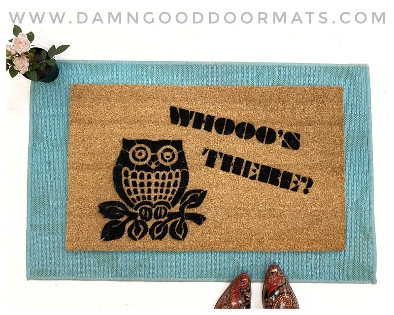 Whoo's There | cute owl doormat | 60's retro | Fall doormat *