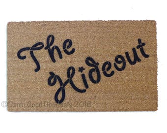 The HIDEOUT Doormat | Man Cave She Shed Rugs | outdoor coir mat welcome mat Custom Doormat Custom Rug  housewarming gifts for him