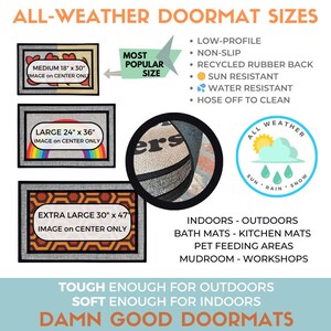 a variety of door mat sizes and features, including a "ALL-WEATHER DOORMAT SIZES" section that lists different sizes and their corresponding features.