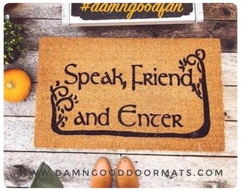 COMMAS TREES Tolkien quote doormat Speak Friend and Enter new nerdy house gift eco friendly geek stuff doormatt new house gift