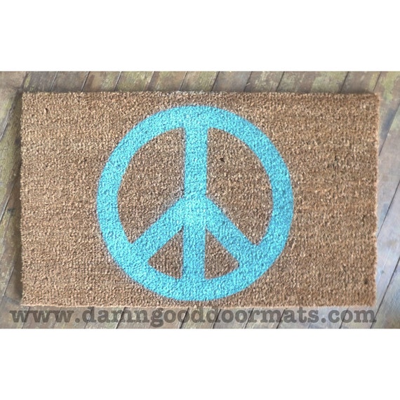 Hippy Aqua Peace Sign Doormat Doormatt New House Gift Zen Mindful Mindfulness Mindfull