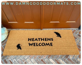 Heathens Welcome doormat Vikings with Hugin & Munin Ravens Norse mythology of the god Odin doormat housewarming door mat eco friendly gift O