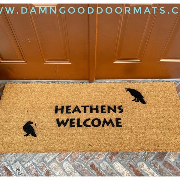 Heathens Welcome doormat Vikings with Hugin & Munin Ravens Norse mythology of the god Odin doormat housewarming door mat eco friendly gift O