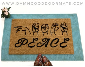 ASL PEACE doormat American sign language gift welcome doormat welcome mat deaf culture gift rug doormatt new house gift