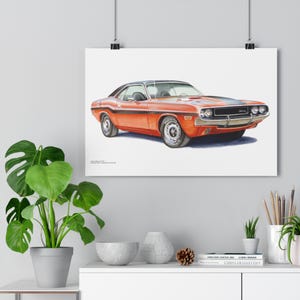 Classic car poster Dodge Challenger R/T 1969, Home Office Decor Gift, Wall Art Painting for Study Den Man Cave, Classic Stylish Print