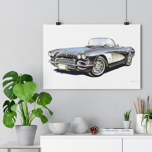 Art Print, Classic American Chevrolet Corvette 1963, Vintage Nostalgia, Home Office Decor, Man Cave Wall Art, Gift Idea for Him, David