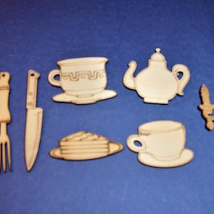 Wooden Cutouts/ Unfinished- 7 Choices Candleholders, Teapots, Teacups or Spoons/Knifes/ Forks/ Craft Supplies/Free Shipping**