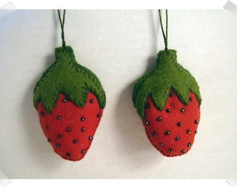 Strawberry Ornament/ Set of 2/Made of Felt/ Handmade/** Made to Order**