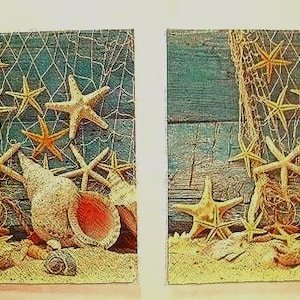 Paper Napkins for Decoupage- Starfish Theme/Set of 2/ **13" by 13"/ Craft Supplies**