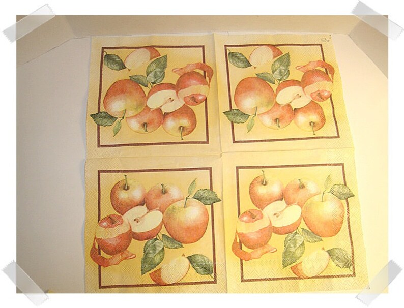 Paper Napkins for Decoupage Set of 3 Apple Print Craft Supplies**