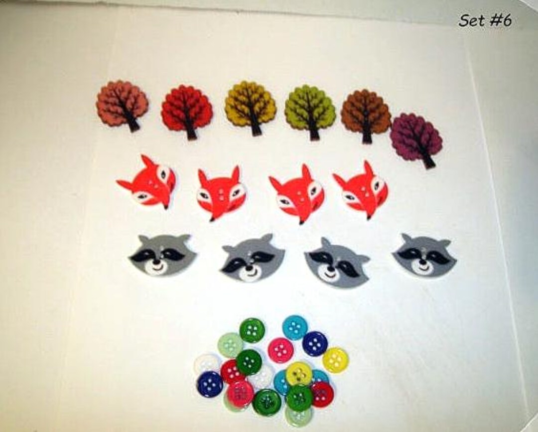 Painted Wooden Buttons/ Animals, Trees & Tiny Buttons/ 6 Sets to Choose ...