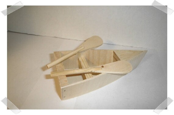 Unfinished Miniature Wooden Row Boat w/Oars/ Mini /Craft 