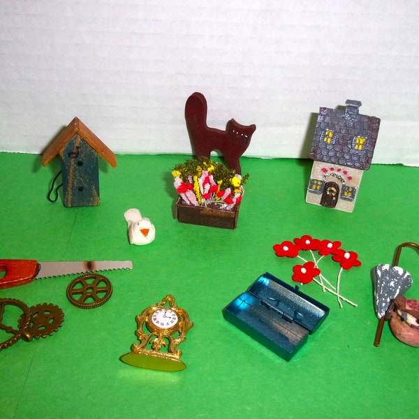 Miniature Assortment Lot- Birds, basket, birdhouse, clock, and more / Minis/Supplies*