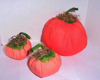 Fabric Pumpkins/Assorted Color Orange/Set of 3/Holiday Décor/ Handmade**