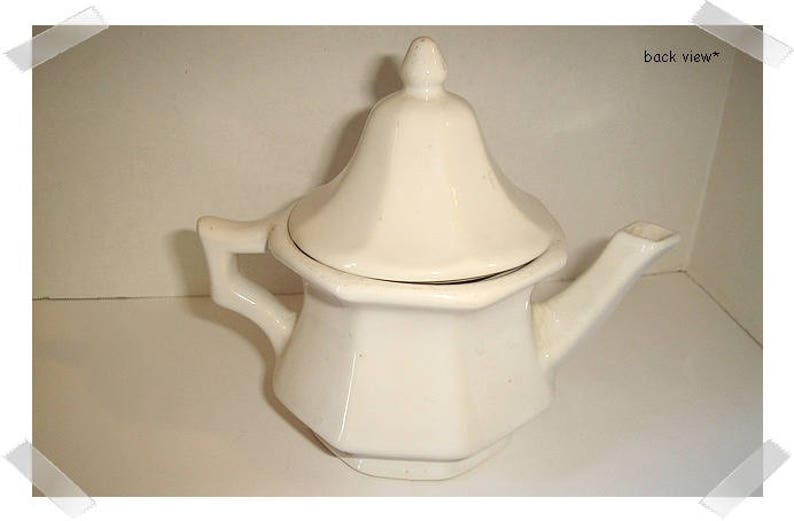 White Ceramic Avon Teapot with Blue Flower Small size Vintage*