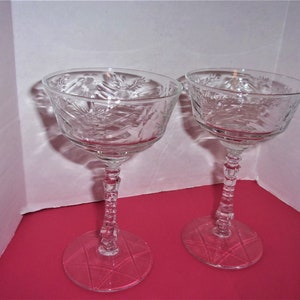 Clear Cut Glass Campagne Glasses/ Set of 2/ Vintage/Supplies*
