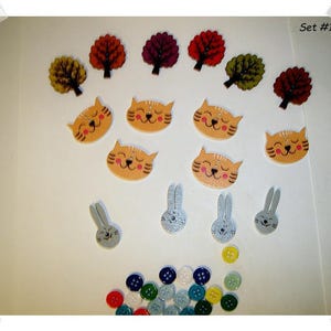 Painted Wooden Buttons/ Animals, Trees & Tiny buttons/ 5 Sets to Choose from*/Craft supplies/Free Shipping*