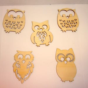 Wooden Cutouts/ Unfinished- Set/5 Assorted Owls/ Craft Supplies/ Free Shipping*