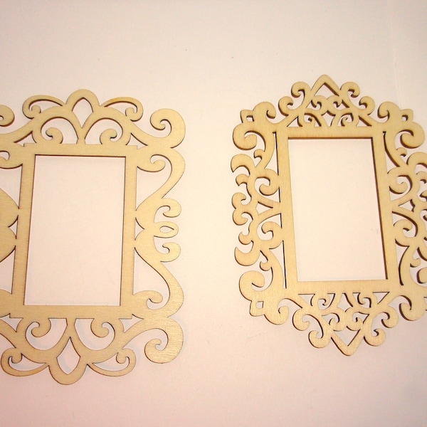 Wooden Frame Ornaments/ Unfinished/Rectangle or Oval Shape/ Set of 2- Small/ Craft Supplies*
