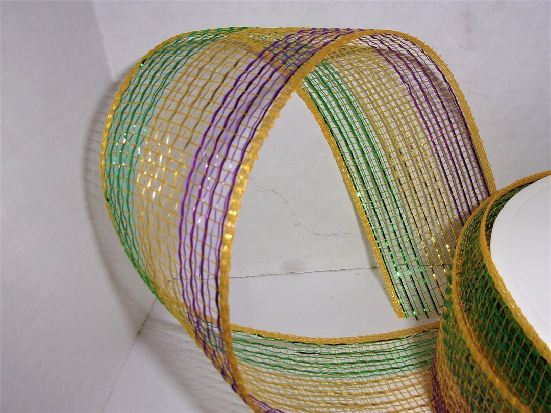 Metallic Mesh Ribbon/ Mardi Gras Colors/ Assorted Yardage/ 4