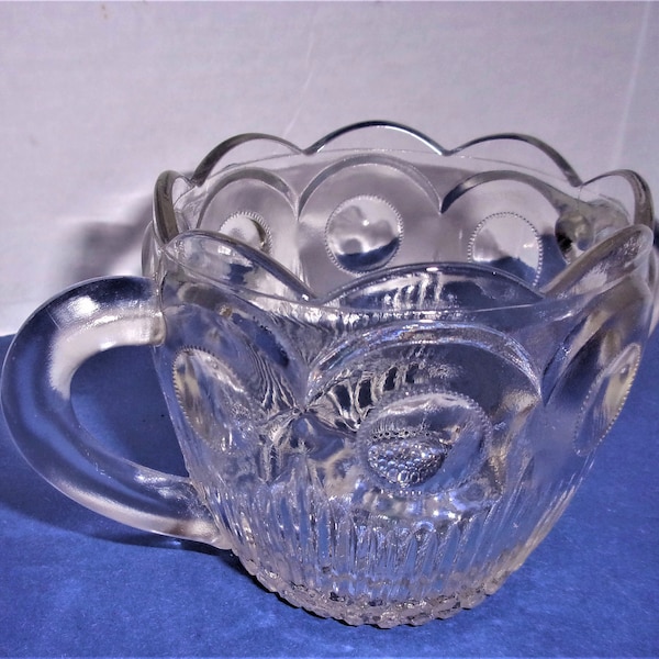 Vintage Clear Pressed Glass Sugar Dish w/Handles & Scalloped Edges/ Vintage/Supplies*