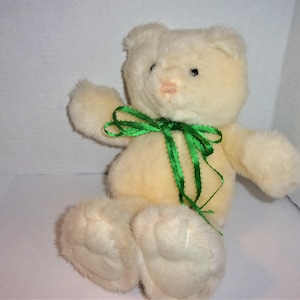 Ivory Color Bear/ Embroidered Nose/Mouth & Green Bow/Home Decor/Supplies*