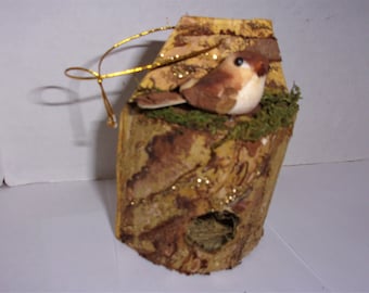 Tree Bark Birdhouse Ornament with Hanger/Single OR Set of 2/ Craft Supplies*