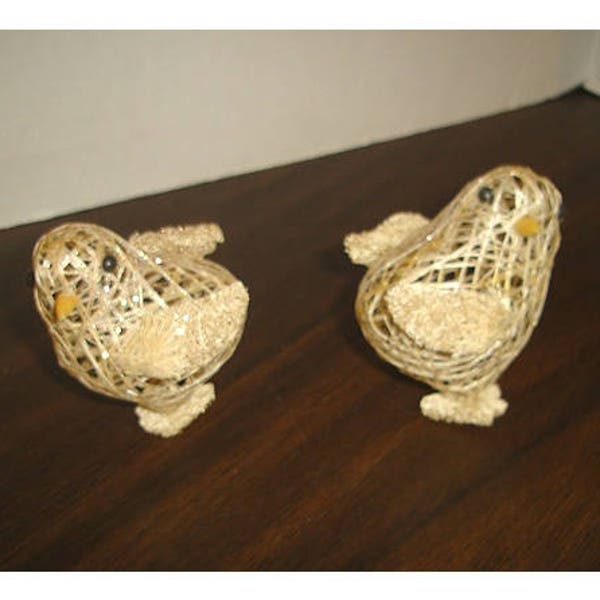 Beige Sisal Easter Chick Decorations/ Glittered/ Set of 2/Holiday Decor/ Craft Supplies*