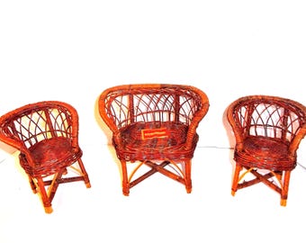 Miniature Doll Wicker Furniture/Set of 3/ Vintage/ Supplies*