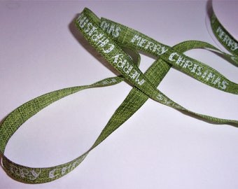 Green Ribbon w/Merry Christmas printed/Assorted Yardages/Craft Supplies*