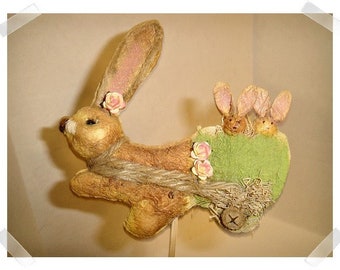 Easter Brown Papier Mache Rabbit w/ Babies in Cart- Pick/ Holiday Décor/ Supplies*/Recycle*/Few in Stock*