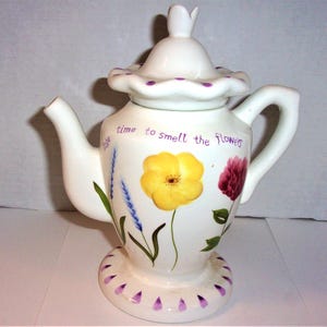 Ceramic Teapot/Whimsical Design with Flowers/ Vintage/ Supplies*