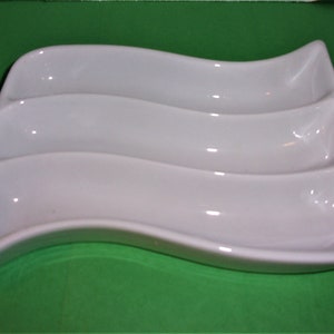 White Ceramic Vintage Divided Serving Plate Abstract Shape/ Cordon Bleu BIA- Platter Dish Swirl/Appetizer /Vintage/Supplies*