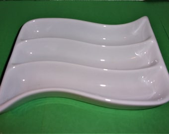 White Ceramic Vintage Divided Serving Plate Abstract Shape/ Cordon Bleu BIA- Platter Dish Swirl/Appetizer /Vintage/Supplies*