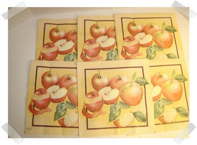 Paper Napkins for Decoupage Set of 3 Apple Print Craft Supplies**