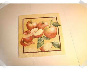 Paper Napkins for Decoupage/Single OR Set of 3 /Apple Print/ Craft Supplies**