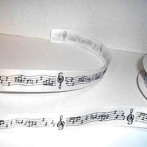 White Ribbon with Printed Music Notes/ Polyester/Assorted Yardage*/ Craft Supplies*