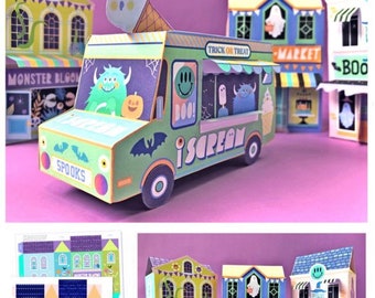 Halloween Gift Box Templates, I Scream Van, Spooky Town Shops (PDF Pattern)