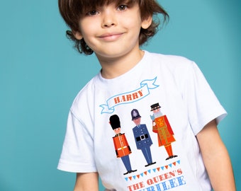 Platinum Jubilee kids T-shirt, Personalised Kids Tshirt Queen's Jubilee, Jubilee street party souvenir gift tee, changing of the guard