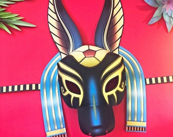 Anubis mask template no sew DIY pattern. Make a paper Anubis mask. Easy watch video. Download PDF printable templates, Happythought